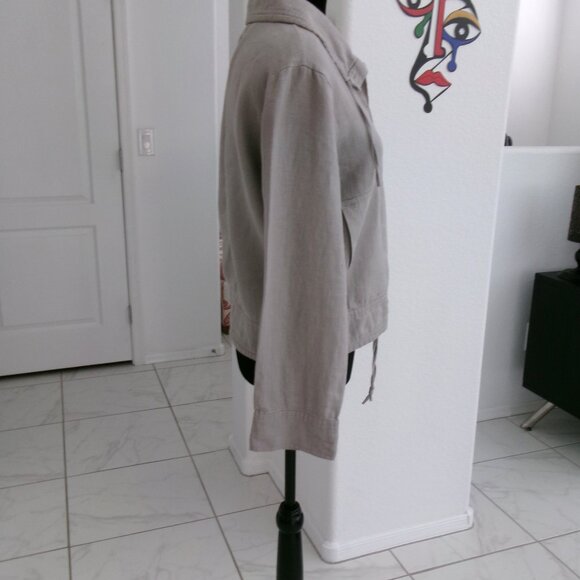 L.O.G.G. Grey Linen Button Down Jacket Large Pockets Washable S Collared Gray - Picture 4 of 12